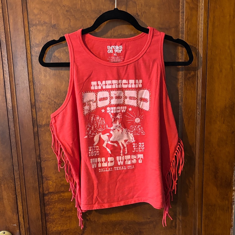 Threads 4 Thought Red Fringe Tank Top - Wild West Graphic